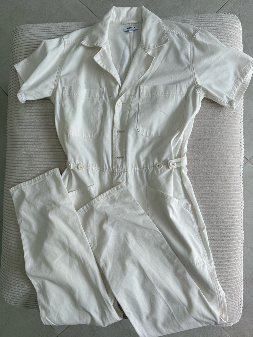 REVOLVE Cream Short-Sleeve Utility Jumpsuit